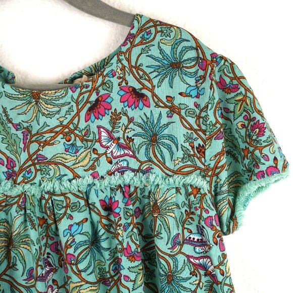 Peek Kids XS 4–5 Green Floral Short Sleeve Dress with Pockets - Picture 2 of 7